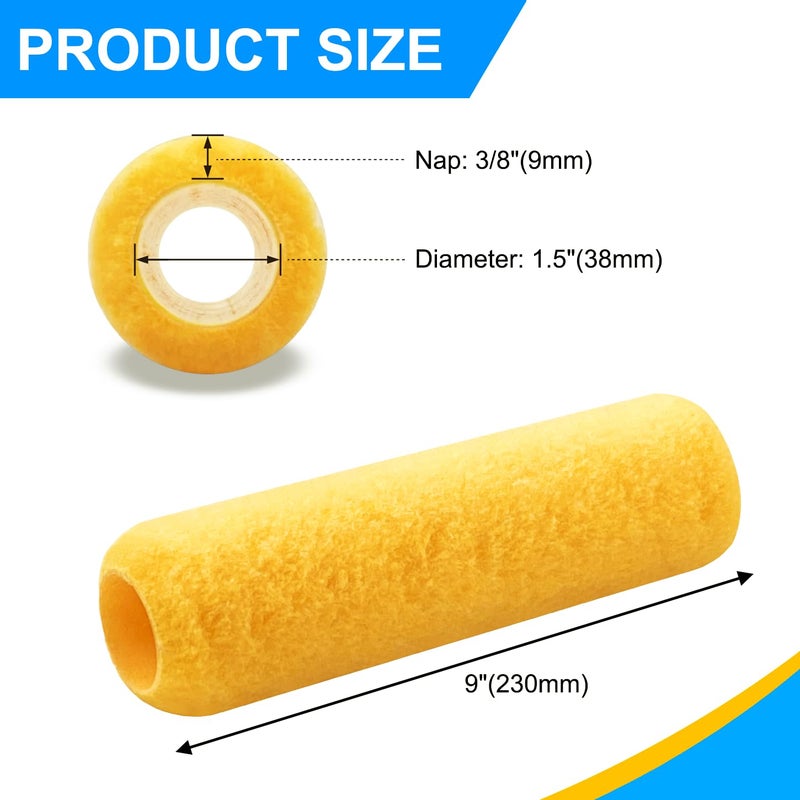Greatandrew Great Andrew 3 PCS Paint Roller Covers 9 Inch, 3/8"" Nap Paint Roller Kit Dense Fibers for Painting Textured Semi Smooth Surfaces Walls, Ceilings, for 9"" Paint Roller Frame - Image 2
